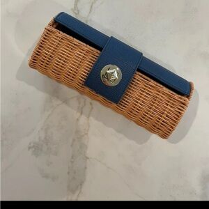 Mud Pie Navy and Tan Woven Clutch
